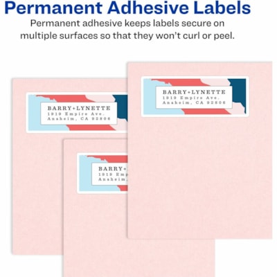Avery® White Rectangle Labels with Sure Feed(tm) Technology,Easy Peel®, 1-1/3" x 4" , for Laser and Inkjet Printers - 1 21/64" (33.78 mm) Width x 4" (101.60 mm) Length - Permanent Adhesive - Rectangle - Laser - Matte - White - Paper - 14 / Sheet - 100 Total Sheets - 1400 Total Label(s) -  14/SHEET PERMANENT ADHESIVE AVERY 100 SHEETS/BX 1400/BX