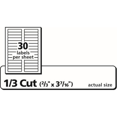 Avery® - Étiquettes de classement TrueBlock(tm) - hauteur de 2/3 po (16,92 mm) x largeur de 3 7/16 po (87,30 mm) - Permanent Adhésif - Rectangulaires - Laser, Jet d'encre - Blanc - Papier - 30 / Feuille - 600 Total d'étiquette(s) - 600 / emballage BLANCHES 3-7/16 X 2/3 600/PQT 31147-SNC