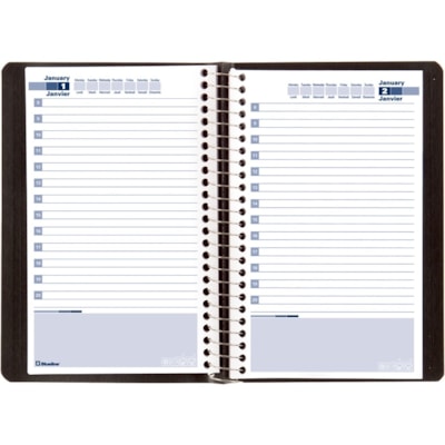 Blueline Undated Daily Planners - Daily - 1 Year - January to December - 8:00 AM to 9:00 PM - Hourly - 5" (127 mm) x 8" (203.20 mm) Sheet Size - Spiral Bound - Black - Bilingual, Phone Directory, Address Directory, Notes Area - 1 Each BLACK LIZARD COVER  BIL.  396P SIZE: 8" X 5"