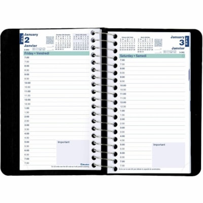 Blueline 2026 12-Month Daily Pocket Planner - January to December - 6" x 3-1/2" - Black - Bilingual - Daily - 12 Month - January 2026 to December 2026 - 7:00 AM to 7:30 PM - Half-hourly - 1 Day Single Page Layout - 3 1/2" (88.90 mm) x 6" (152.40 mm) Sheet Size - Spiral Bound - Black - Paper - Biling  