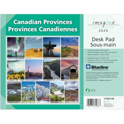 Blueline 2026 Imagine 12-Month Monthly Desk Pad/Calendar - January to December - 22" x 17" - Canadian Provinces - Bilingual - Julian Dates - Monthly - 12 Month - January 2026 to December 2026 - 1 Month Single Page Layout - 22" (558.80 mm) x 17" (431.80 mm) Sheet Size - Desk Pad - Vinyl - Bilingual,   