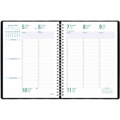 Blueline 2026 Timanager 13-Month Weekly/Monthly Planner - December to December - 10-1/4" x 7-5/8" - Black - English - Julian Dates - Weekly, Monthly - 13 Month - December 2025 to December 2026 - 7:00 AM to 8:30 PM - Half-hourly - 1 Week Double Page Layout - 7 5/8" (193.68 mm) x 10 1/4" (260.35 mm) S  