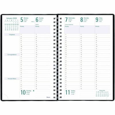 Blueline 2026 Timanager 13-Month Weekly/Monthly Planner - December to December - 9-1/16" x 5-7/8" - Black - English - Julian Dates - Weekly, Monthly - 13 Month - December 2025 to December 2026 - 7:00 AM to 8:30 PM - Half-hourly - 1 Week Double Page Layout - 5 7/8" (149.23 mm) x 9 11/64" (232.82 mm)   