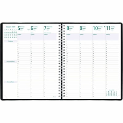 Blueline 2026 Timanager 13-Month Weekly/Monthly Planner - December to December - 11" x 8-1/2" - Noir - English - Julian Dates - Weekly, Monthly - 13 Month - December 2025 to December 2026 - 7:00 AM to 8:30 PM - Half-hourly, 7:00 AM to 6:30 PM - Sunday - 1 Week Double Page Layout - Letter - 8 1/2" (2  
