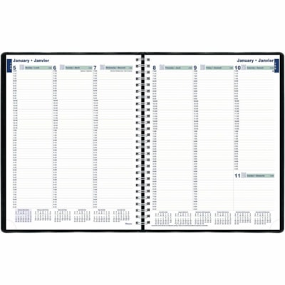 Blueline Essential Weekly Appointment Planner, Bilingual - Weekly - January 2025 - December 2025 - 7:00 AM to 8:45 PM - Monday - Friday, 7:00 AM to 4:45 PM - Saturday - 1 Week Double Page Layout - 9 1/16" (230.17 mm) x 11" (279.40 mm) Sheet Size - Twin Wire - Black - 11" (279.40 mm) Height - Bilingu  