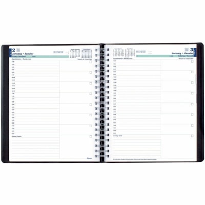 Blueline 2026 12-Month Daily Planner - January to December - 11" x 8-1/2" - Black - Bilingual - Daily - 12 Month - January 2026 to December 2026 - 7:00 AM to 8:30 PM - Half-hourly - Letter - 8 1/2" (215.90 mm) x 11" (279.40 mm) Sheet Size - Twin Wire - Black - Paper - Appointment Schedule, Soft Cove  