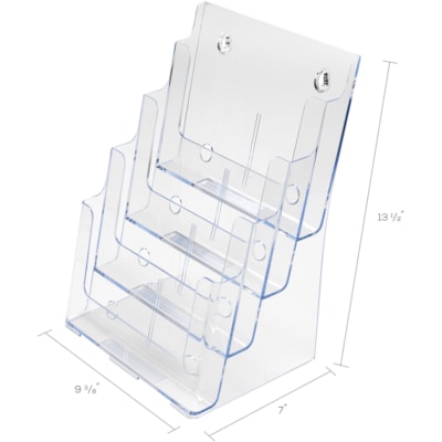 Deflecto Multi-Compartment DocuHolder - 920 x Sheet - 4 Compartment(s) - Compartment Size : 1.57" (40 mm) - 13.5" (342.90 mm) Height x 9.3" (234.95 mm) Width x 7" (177.80 mm) Depth - Desktop - Clear - Polystyrene - 1 Each MAGAZINE 4-TIER CASCADING PKTS 9-1/2" X 13-1/2" X 7"