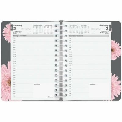 Blueline 2026 Pink Ribbon 12-Month Daily Planner - January to December - 8" x 5" - Pink Daisy - Bilingual - Daily - 12 Month - January 2026 to December 2026 - 7:00 AM to 7:30 PM - Half-hourly - 1 Day Single Page Layout - 8" (203.20 mm) x 5" (127 mm) Sheet Size - Twin Wire - Pink Daisy - Paper - Pink  