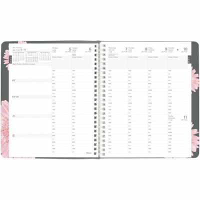Blueline 2026 Pink Ribbon 13-Month Weekly/Monthly Planner - December to December - 8-1/2" x 6-3/4" - Pink Daisy - Bilingual - Weekly, Monthly - 13 Month - December 2025 to December 2026 - 7:00 AM to 7:30 PM - Half-hourly - Monday - Friday - 1 Week Double Page Layout - 6 3/4" (171.45 mm) x 8 1/2" (21  