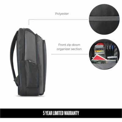 Solo Sterling Carrying Case (Backpack) for 16" (406.40 mm) Notebook - Black - Ballistic Poly, Polyester Body - Checkpoint Friendly - Backpack Strap, Handle - 12.75" (323.85 mm) Height x 17.50" (444.50 mm) Width x 5" (127 mm) Depth - 1 Each ptop sleeve Checkpoint friendl y sleeve design allo