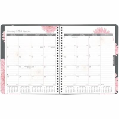 Blueline 2026 Pink Ribbon 14-Month Monthly Planner - December to January - 8-7/8" x 7-1/8" - Pink Daisy - Bilingual - Monthly - 14 Month - December 2025 to January 2027 - 1 Month Double Page Layout - 8 7/8" (225.43 mm) x 7 1/8" (180.98 mm) Sheet Size - Twin Wire - Pink Daisy - Paper - Pink Cover - 0  
