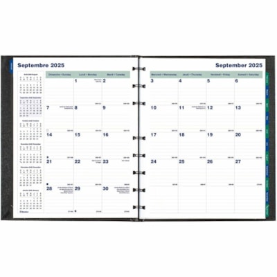 Blueline Miracle Bind/CoilPro 16-Month Monthly Planner, 9-1/4" x 7-1/4" , Bilingual - Julian Dates - Monthly - 16 Month - September 2024 - December 2025 - 1 Month Single Page Layout - 9 1/4" (234.95 mm) x 7 1/4" (184.15 mm) Sheet Size - Spiral Bound - Black Cover - Bilingual, Address Directory, Phon  