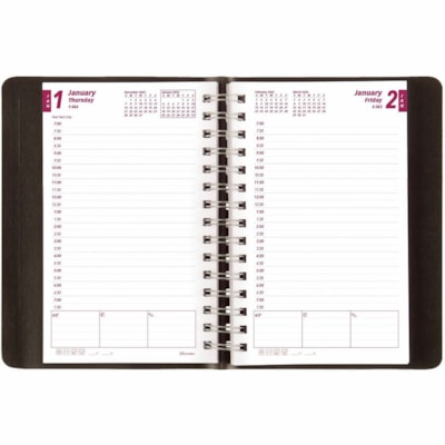 Brownline 2026 Essential 12-Month Daily Planner - January to December - 8" x 5" - Black - English - Daily - 12 Month - January 2026 to December 2026 - 7:00 AM to 7:30 PM - Half-hourly - 5" (127 mm) x 8" (203.20 mm) Sheet Size - Twin Wire - Black - Paper - Flexible, Durable, Hard Cover, Monthly Plann  