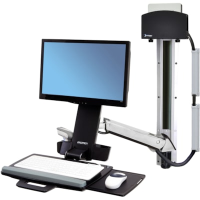 Ergotron StyleView 45-273-026 Multi Component Mount for Flat Panel Display, Keyboard, CPU - Polished Aluminum - Height Adjustable - 1 Display(s) Supported - 24" Screen Support - 29 lb (13154.18 g) Load Capacity - 75 x 75, 100 x 100 - VESA Mount Compatible - Plastic Sit-Stand Combo System with Sm all CPU Holder (poli
