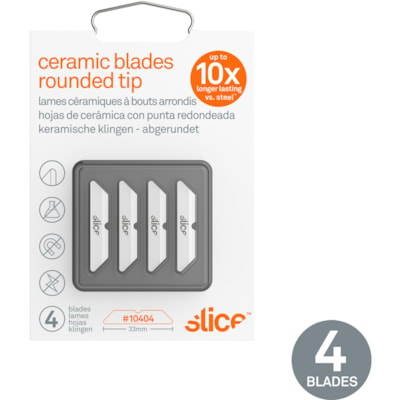 Slice Replacement Blade - 1.30" (33.02 mm) Length - Rust Resistant, Dual-sided - Ceramic - 4 / Pack ROUNDED TIP CERAMIC BLADES 10X SHARPER THAN STEEL