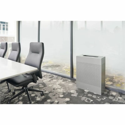 Rubbermaid Commercial Silhouettes Large Rectangle 22.5 Gal Stardust Silver Metallic - 85.17 L Capacity - Rectangular - For Indoor - Perforated, Leak Proof, Rigid, Fire-Safe, Removable Lid, Durable - Plastic, Steel, Metal - Stardust Silver Metallic 22.5 GOLLON SILVER METALLIC OPEN TOP  INDOOR