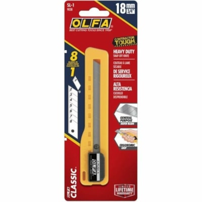 Olfa 18mm SL-1 Basic Slide-Lock Utility Knife - 1 lb (453.59 g) - Sliding Lock, Durable, Interchangeable Blade, Heavy Duty, Serrated Edge, Long Lasting, Ergonomic Grip W/ONE-TOUCH BLADE SLIDE LOCK SNAP-OFF CUTTER BLADES-18MM