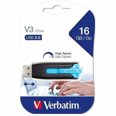 Microban Store 'n' Go V3 USB Drive - 16 GB - USB 3.2 (Gen 1) Type A - Blue, Black - Lifetime Warranty - 1 Each B 3.2 GEN 1  FLASH DRIVE BLUE 