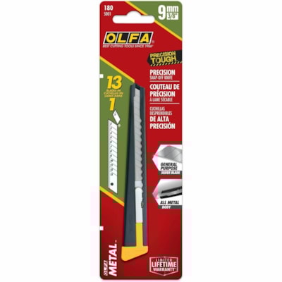Olfa 9mm 180 Metal Precision Utility Knife - Steel Blade - Handle, Acetone Resistant, Auto-lock, Pocket Clip, Sturdy, Snap-off, Light Duty - Multicolor - 1  