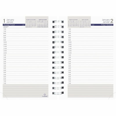 Blueline 2026 DuraGlobe 12-Month Daily Planner - January to December - 8" x 5" - Black - Bilingual - Julian Dates - Daily - 12 Month - January 2026 to December 2026 - 7:00 AM to 7:30 PM - Half-hourly - Monday - Friday - 1 Day Single Page Layout - 5" (127 mm) x 8" (203.20 mm) Sheet Size - Twin Wire -  