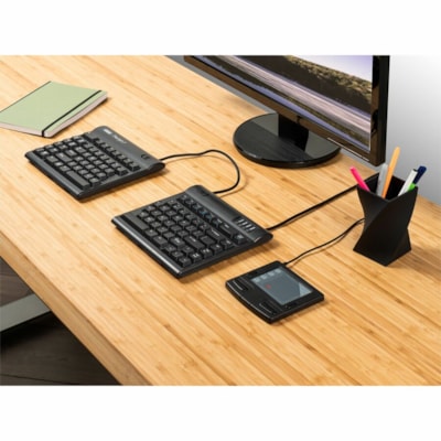 Kinesis Freestyle2 Keyboard for PC - Cable Connectivity - USB Interface - Cut, Copy, Paste, Undo, Pause, Page Movement, Home, Forward Hot Key(s) - Windows 7, Windows 11, Linux - Computer - PC - Membrane/Rubber Dome Keyswitch - Black ENGLISH QUIET LOW-FORCE KEYS MFG. WARRANTY ONLY