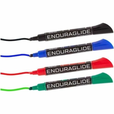 Quartet EnduraGlide Dry-Erase Markers, Chisel Tip, Assorted 4-Pack - Thick Chisel, Thin Marker Point - Red, Black, Green, Blue Ink - Liquid - 4 / Box QUARTET MARKERS 