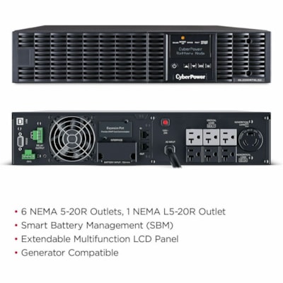 CyberPower UPS Systems OL2200RTXL2U Smart ApCyberPower OL2200RTXL2U Smart App Online UPS Systemsp Online -  Capacity: 2200 VA / 1800 W - 100 - 125 VAC, NEMA 5-20P, 2U, Rack / Tower, Sine Wave, 7 Outlets, LCD, PowerPanel® Business, $400000 CEG, 3YR Warranty  UPS 100 - 125 VAC  NEMA 5-20P   2U