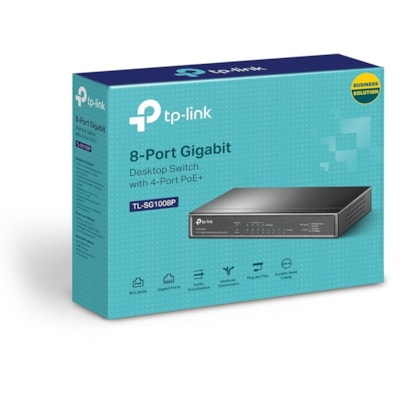 TP-Link TL-SG1008P Ethernet Switch - 8 Ports - Gigabit Ethernet - 10/100/1000Base-T - 2 Layer Supported - 5.40 W Power Consumption - 64 W PoE Budget - Twisted Pair - PoE Ports - Black - Desktop - 3 Year Limited Warranty  