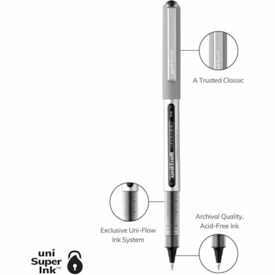 uniball¿ Vision Rollerball Pens - 0.7 mm (0.03") Fine Pen Point - Black Ink - Pigment-based - 1 Each VISION INK WINDOW UNI-FLOW WATER/FADE PROOF DISPOSABLE