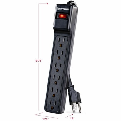 CyberPower CSB6012 Essential 6-Outlets Surge Suppressor with 1200 Joules and 12FT Cord - Plain Brown Boxes - Black - 6 x NEMA 5-15R - 1200 J - 125 V AC Input - 60 kA - 12 ft (3.66 m) - Keyhole/Undermount/Wall Mount ESSENTIAL SERIES CSB6012 