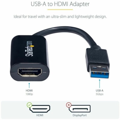 StarTech.com USB 3.0 to HDMI Adapter, USB to HDMI Monitor Converter for Windows, 1080P (no support for macOS/ChromeOS/Linux) - TAA - Windows only; No support for macOS, ChromeOS or Linux - Works w/ Windows X86/X64/ARM (Intel, AMD, Snapdragon X Copilot+ PC) - Connect your computer to an HDMI monitor  acOS  ChromeOS or Linux - Work s w/ Windows X86/X64