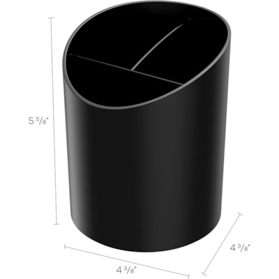 Deflecto Sustainable Office Recycled Large Pencil Cup - 5.63" (142.90 mm) Height x 4.38" (111.13 mm) Width x 4.38" (111.25 mm) Length - Black - 1 Each MADE FROM 30%RECYCLED MATERIAL FULLY RECYCLABLE  BLACK