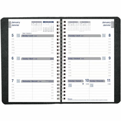 Blueline 2026 Net Zero Carbon 12-Month Weekly Planner - January to December - 8" x 5" - Black - Bilingual - Weekly - 12 Month - January 2026 to December 2026 - 7:00 AM to 6:00 PM - Monday - Friday - 5" (127 mm) x 8" (203.20 mm) Sheet Size - Twin Wire - Black - Paper - Appointment Schedule, Soft Cove  