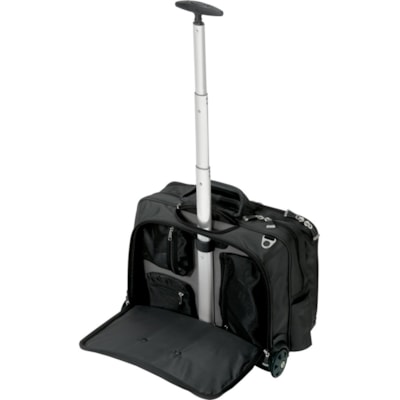 Kensington Contour Carrying Case (Roller) for 17" Notebook - Black, Gray - 1680D Polyester Body - Telescoping Handle, Shoulder Strap - 17.48" (444 mm) Height x 2.99" (76 mm) Width x 9.49" (241 mm) Depth - 1 Pack  wearing 1680 Denier Ballistic  Nylon backpack prot