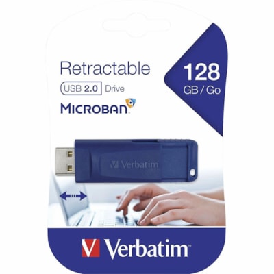Verbatim 128GB USB Flash Drive - Blue - 128 GB - USB 2.0 Type A - Blue - 5 Year Warranty - 1 Each  USB FLASH DRIVE BUILT-IN MICROBAN