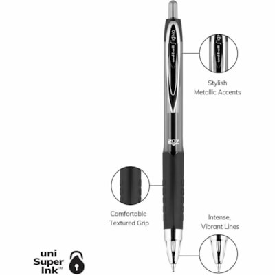 uniball(tm) 207 Gel Pen - 0.7 mm (0.03") Medium Pen Point - Refillable - Retractable - Black Ink - Pigment-based - 36 / Pack  