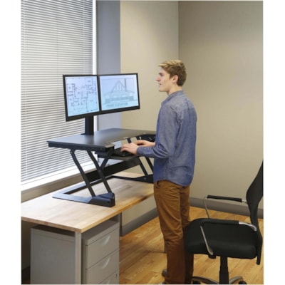 Ergotron WorkFit-TL, Sit-Stand Desktop Workstation (black) - Rectangle Top - 40 lb (18.14 kg) Capacity - Height Adjustable15" (381 mm) Adjustment x 37.5" (952.50 mm) Table Top Width x 25" (635 mm) Table Top Depth - Office - Black - 1 Each station (black with grey surfa ce)