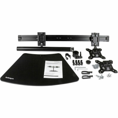 StarTech.com Dual Monitor Stand, Horizontal, For up to 24" (17.6lb/8kg) VESA Monitors, Black, Adjustable Monitor Stand, Steel & Aluminum - Save desk space by mounting two monitors horizontally with this dual monitor stand - Supports VESA monitors up to 24" - Low-profile base sits close to the wall - o monitors horizontally with t his dual monitor sta