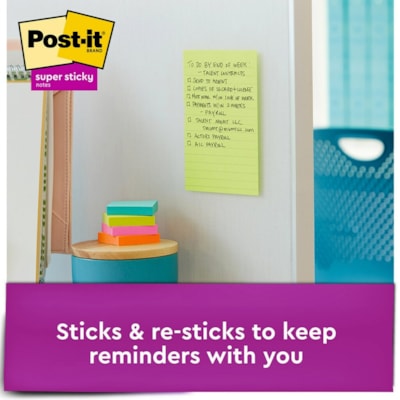 Post-it® - Feuillets super collants - Collection Éclat de lumière - largeur de drapeau/note 4 po (101,60 mm) x longueur de drapeau/note 6 po (152,40 mm) - Rectangulaires - 90 Feuilles par bloc - Avec ligne - Papier - Autocollant, Recyclable - 3 / emballage  LINED  4X6  3PACK 