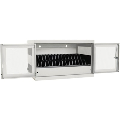 Tripp Lite series CSC16ACW 16-Device AC Charging Station Cabinet, White - Up to 15" Screen Support - 18.72" (475.40 mm) Height x 30.33" (770.40 mm) Width x 21.60" (548.60 mm) Depth - Wall Mountable, Desktop, Tabletop, Countertop, Floor - Steel - White - Key Lock, Ventilated, Removable Divider, Cord  ation w/ Cart options Chromebo ok Laptop White