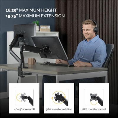Fellowes Platinum Series Dual Monitor Arm - 2 Display(s) Supported - 46" Screen Support - 40 lb (18143.69 g) Load Capacity - 1 Each DESK MOUNT 