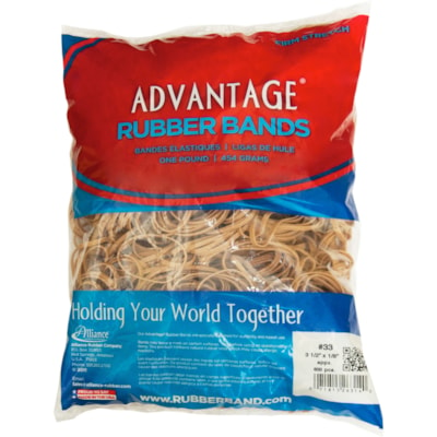 Alliance Rubber Advantage Rubber Band - Size: #33 - 3.50" (88.90 mm) Length x 0.13" (3.18 mm) Width - Stretchable, Elastic - Natural Crepe 1LB BAG APPROX 600 BANDS/BAG 