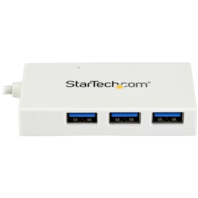 StarTech.com 4 Port USB C Hub with 1x USB-C & 3x USB-A (SuperSpeed 5Gbps) - USB Bus Powered - Portable/Laptop USB 3.0 Type-C Hub - White - Portable 4 Port USB-C hub - USB Type-C laptop to 3 USB-A/1 USB-C - SuperSpeed 5Gbps (USB 3.0/USB 3.1/3.2 Gen 1) - USB bus powered draw up to 15W (3A/5V) total sh B Type-C laptop to 3 USB-A/1 U SB-C - SuperSpeed 5G