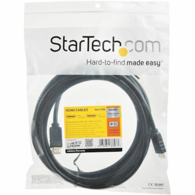 StarTech.com 15ft (5m) Premium Certified HDMI 2.0 Cable with Ethernet, High Speed Ultra HD 4K 60Hz HDMI Cable HDR10, UHD HDMI Monitor Cord - 16.4ft/5m Premium Certified high speed HDMI cable with Ethernet; 4K 60Hz (up to 4096x2160p)/UHD/18Gbps bandwidth/HDR10/Ultra wide/32 Ch Audio - 30AWG HDMI cord  CABL 