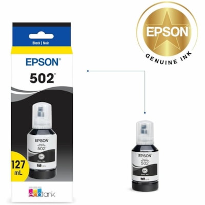 Epson T502, Black Ink Bottle - Inkjet - Black W/SENSOR 