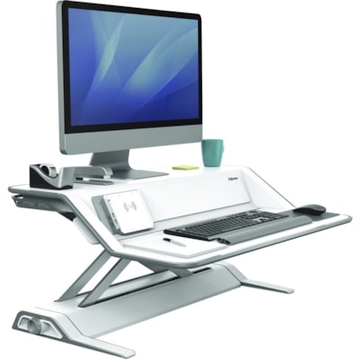 Fellowes Lotus DX Sit-Stand Workstation - 35 lb (15875.73 g) Load Capacity - 5.50" (139.70 mm) Height x 32.75" (831.85 mm) Width x 24.25" (615.95 mm) Depth - White - Antimicrobial and Workstation 