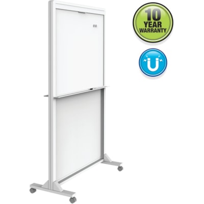 Quartet Motion Dual-Track Mobile Magnetic Dry-Erase Easel - 40" (1016 mm) Width x 68" (1727.20 mm) Height - White Painted Steel Surface - White Aluminum, Aluminum Frame - Rectangle - Horizontal - Magnetic - Assembly Required - 1 Each MAGNETIC QUARTET  DUAL TRACK