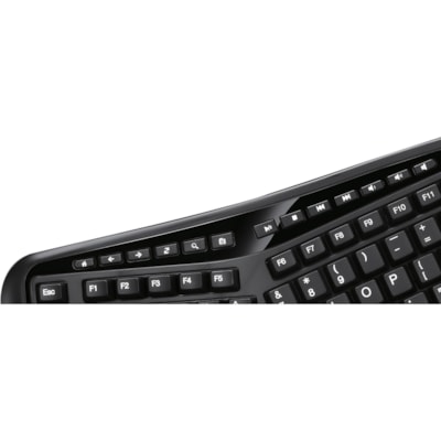 Adesso 2.4GHz Wireless Ergonomic Touchpad Keyboard - Wireless Connectivity - RF - 30 ft (9144 mm) - 2.40 GHz - USB Interface - 105 Key(s) - 20 Hot Key(s) - Previous Track, Next Track, Play/Pause, Volume Up, Volume Down, Mute, Forward, Search, Wake-up, My Computer, Sleep, ... Hot Key(s) - Windows 10, m Media 3D  Ergonomic  Touchpa d Keyboard  with  sp