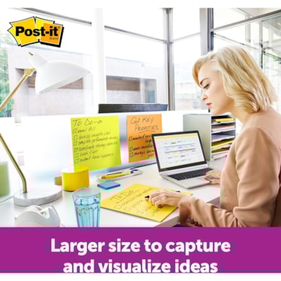 Post-it® - Feuillet adhésif Super Sticky - largeur de drapeau/note 10 63/64 po (279 mm) x longueur de drapeau/note 10 63/64 po (279 mm) - Carré - 30 Feuilles par bloc - Jaune canari - 1 chaque SUPER COLLANT  JAUNE ÉCLATANT 