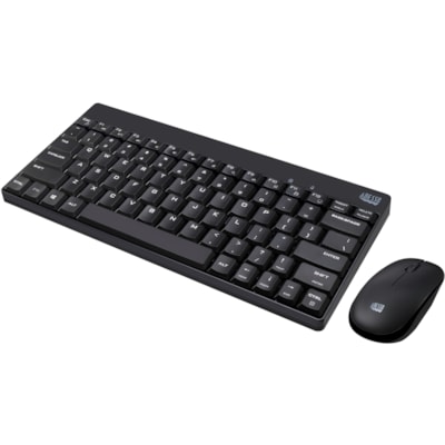 Adesso WKB-1100CB - Wireless Spill Resistant Mini Keyboard & Mouse Combo - USB Membrane Wireless RF Keyboard - 79 Key - English (US) - Black - USB Wireless RF Mouse - Optical - 1200 dpi - Scroll Wheel - QWERTY - Black - Multimedia Hot Key(s) - Right-handed - AA - Compatible with Windows & mouse combo 